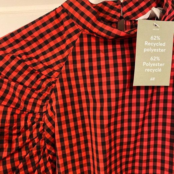 NWT H&M Gingham Puff Sleeve Top - Picture 3 of 4